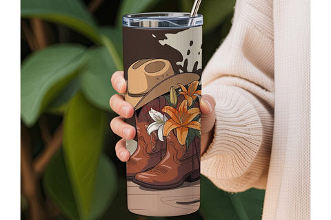 Rustic Cowboy Boots & Flowers 20oz Sublimation DesignSVG 