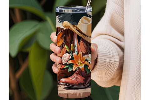 Rustic Cowboy Boots & Flowers 20oz Sublimation DesignSVG 