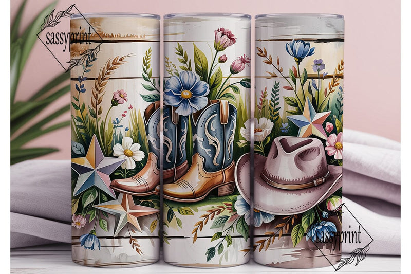 Rustic Cowboy Floral 20oz Tumbler Wrap Sublimation sassyprint 