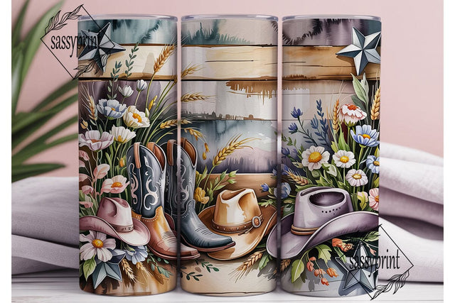 Rustic Cowboy Floral 20oz Tumbler Wrap Sublimation sassyprint 