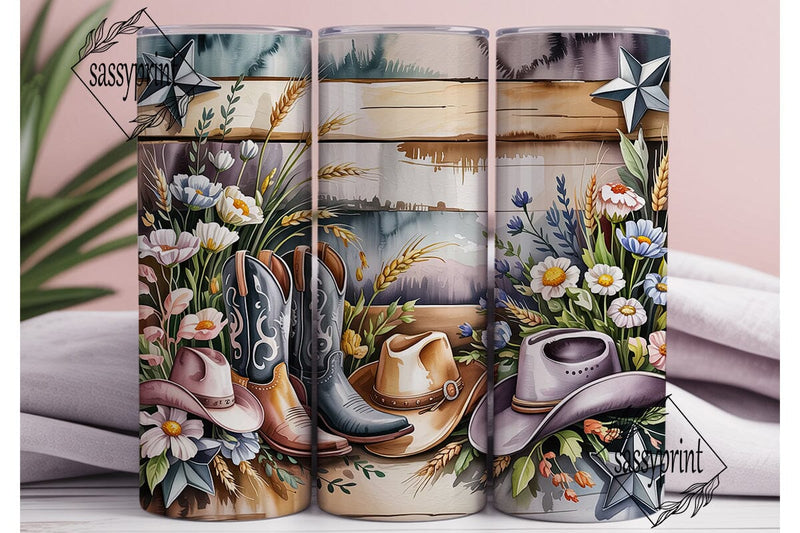 Rustic Cowboy Floral 20oz Tumbler Wrap Sublimation sassyprint 