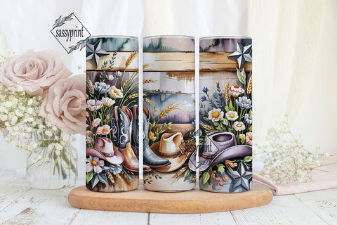 Rustic Cowboy Floral 20oz Tumbler Wrap Sublimation sassyprint 