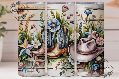 Rustic Cowboy Floral 20oz Tumbler Wrap Sublimation sassyprint 
