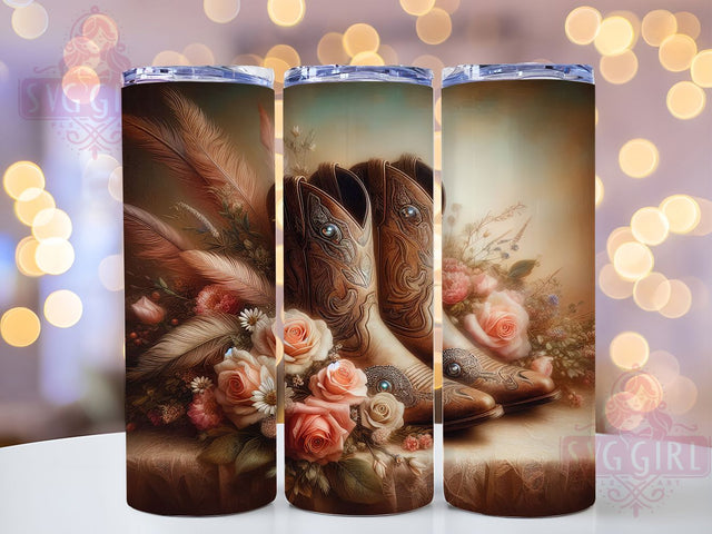 Rustic Cowgirl Boots Tumbler, Western Tumbler, Rustic 20oz Wrap, Sublimation Design, Stylish Gift Idea, Country Boots Wrap, Southwestern Western Tumbler Sublimation SvggirlplusArt 