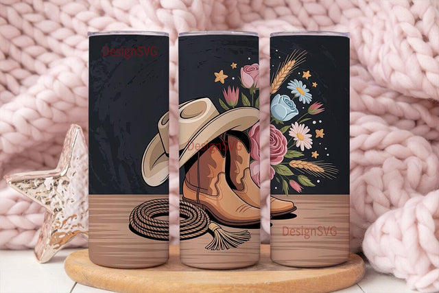 Rustic Cowgirl Floral 20oz Tumbler Wrap Sublimation DesignSVG 