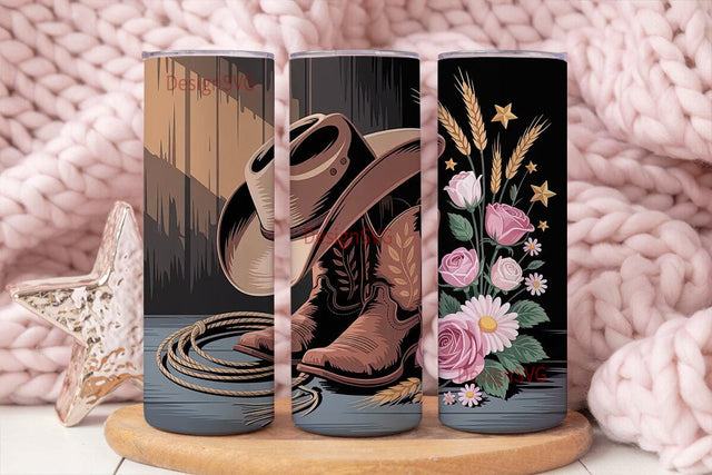 Rustic Cowgirl Floral 20oz Tumbler Wrap Sublimation DesignSVG 