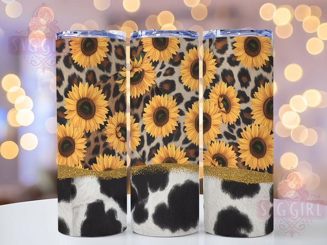 Rustic Cowgirl Sunflower Tumbler Wrap, Western Sunflower Cup, Cowhide Pattern Wrap, Country Style Tumbler, Rustic Sunflower Design, Ranch Life Decor, Western Fashion Gift Sublimation SvggirlplusArt 