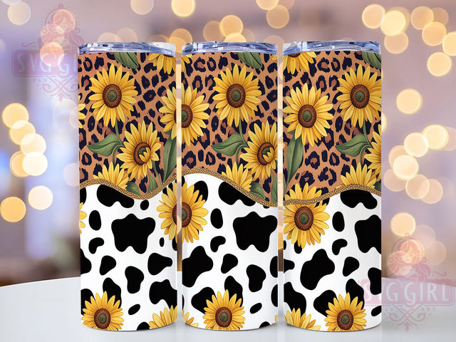 Rustic Cowgirl Sunflower Tumbler Wrap, Western Sunflower Cup, Cowhide Pattern Wrap, Country Style Tumbler, Rustic Sunflower Design, Ranch Life Decor, Western Fashion Gift Sublimation SvggirlplusArt 
