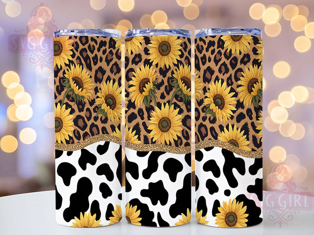Rustic Cowgirl Sunflower Tumbler Wrap, Western Sunflower Cup, Cowhide Pattern Wrap, Country Style Tumbler, Rustic Sunflower Design, Ranch Life Decor, Western Fashion Gift Sublimation SvggirlplusArt 