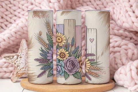 Rustic Cowhide Floral 20oz Tumbler Wrap Sublimation DesignSVG 