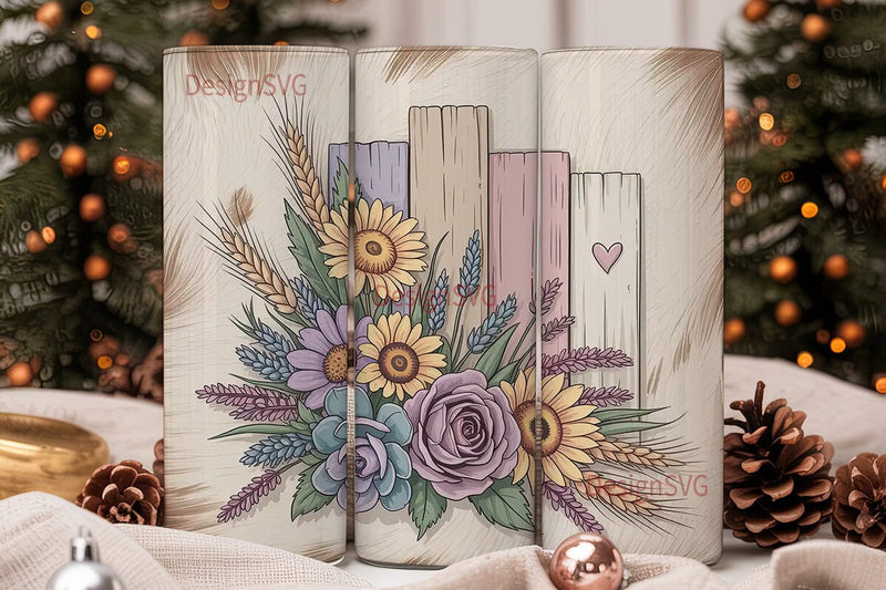 Rustic Cowhide Floral 20oz Tumbler Wrap Sublimation DesignSVG 