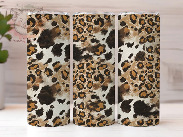 Rustic Cowhide Leopard Western Tumbler Wrap, Distressed Tumbler Design, Leopard Print Tumbler, Rustic Animal Print Tumbler, 20Oz Tumbler Sublimation, Western Tumbler Wrap Sublimation Lara' s Designs 