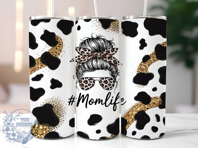 Rustic Cowhide Mom Life Tumbler, Cowhide Messy Bun Wrap, 20Oz Cowhide Drinkware, Messy Bun Mom Cup, Sublimation Cowhide Design, Farm Mom Tumbler, Rustic Messy Bun Wrap Sublimation ToriDesigns 