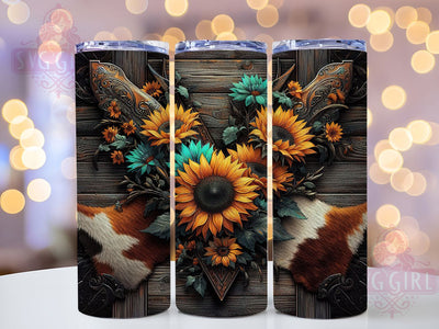 Rustic Cowhide Sunflower Western Tumbler, Rustic Cowhide Wrap, Sunflower Cow Print, Country Western Cup, Boho Western Sublimation, Farmhouse Sunflower Design, Rustic Rodeo Tumbler Sublimation SvggirlplusArt 