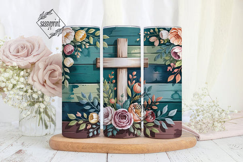 Rustic Cross Floral 20oz Tumbler Wrap Sublimation sassyprint 