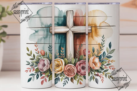 Rustic Cross Floral 20oz Tumbler Wrap Sublimation sassyprint 