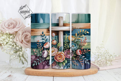 Rustic Cross Floral 20oz Tumbler Wrap Sublimation sassyprint 