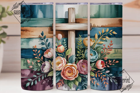 Rustic Cross Floral 20oz Tumbler Wrap Sublimation sassyprint 