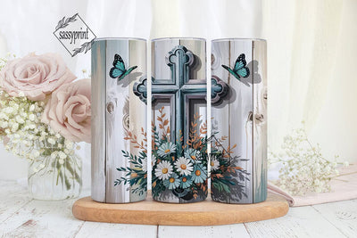 Rustic Cross Floral Tumbler Wrap Sublimation sassyprint 