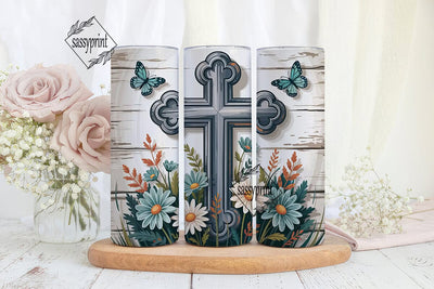 Rustic Cross Floral Tumbler Wrap Sublimation sassyprint 