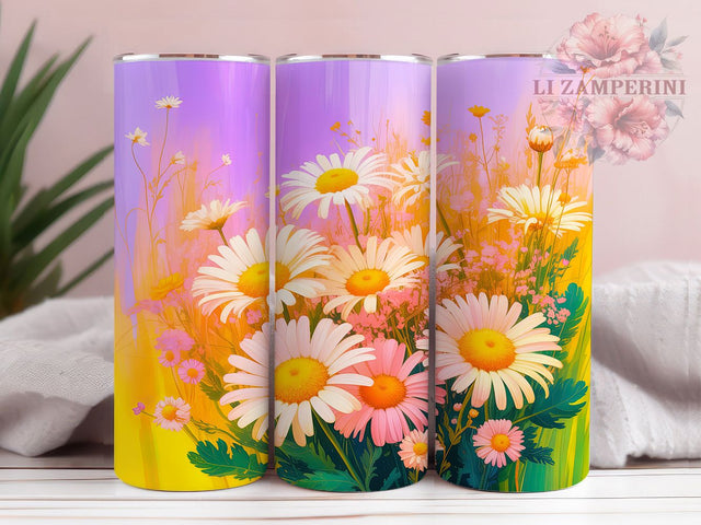 Rustic Daisy Wildflower Tumbler, Rustic Watercolor Pattern, Country Floral Design, 20Oz Sublimation Wrap, Artistic Flower Art, Vintage Rustic Texture, Tumbler Sublimation Sublimation Li Zamperini 