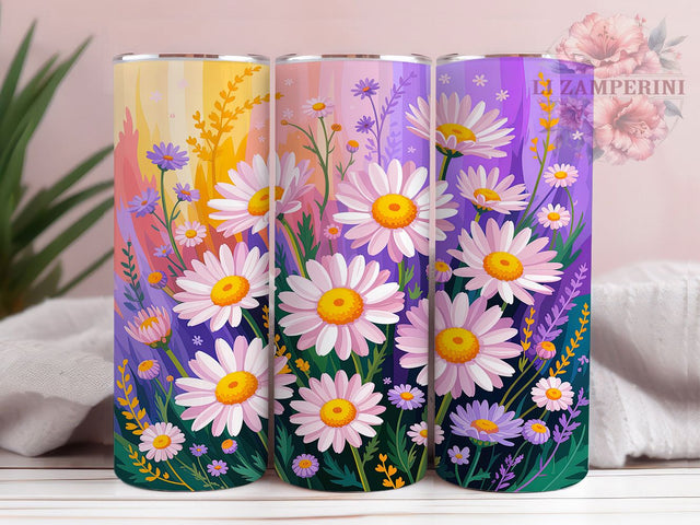 Rustic Daisy Wildflower Tumbler, Rustic Watercolor Pattern, Country Floral Design, 20Oz Sublimation Wrap, Artistic Flower Art, Vintage Rustic Texture, Tumbler Sublimation Sublimation Li Zamperini 