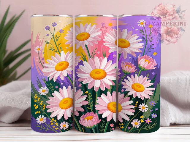 Rustic Daisy Wildflower Tumbler, Rustic Watercolor Pattern, Country Floral Design, 20Oz Sublimation Wrap, Artistic Flower Art, Vintage Rustic Texture, Tumbler Sublimation Sublimation Li Zamperini 