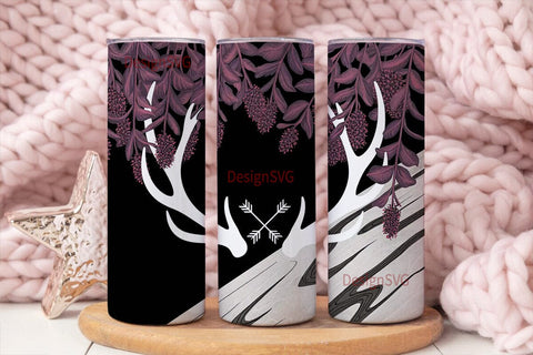 Rustic Deer Antler 20oz Tumbler Wrap Sublimation DesignSVG 