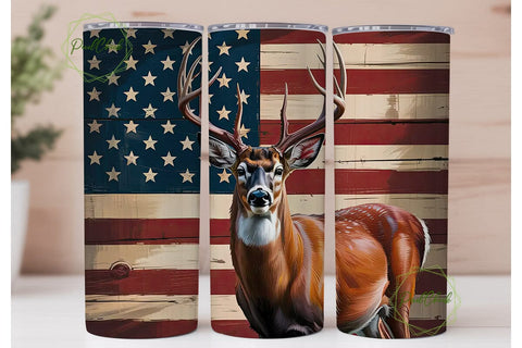 Rustic Deer & Flag 20oz Tumbler Wrap Sublimation PixelChick 