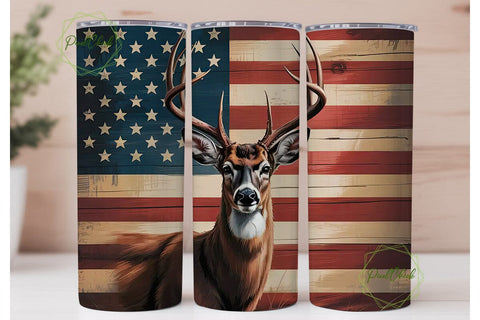 Rustic Deer & Flag 20oz Tumbler Wrap Sublimation PixelChick 