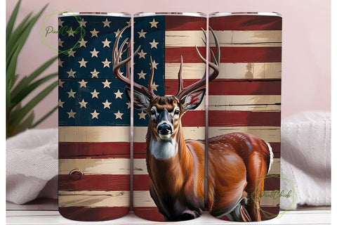 Rustic Deer & Flag 20oz Tumbler Wrap Sublimation PixelChick 