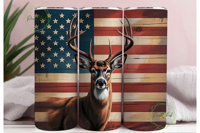 Rustic Deer & Flag 20oz Tumbler Wrap Sublimation PixelChick 