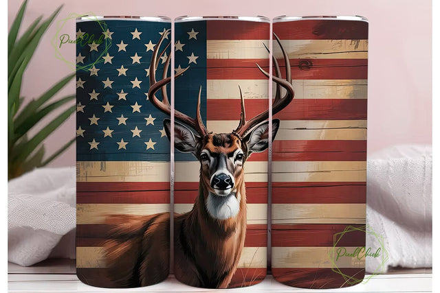 Rustic Deer & Flag 20oz Tumbler Wrap Sublimation PixelChick 
