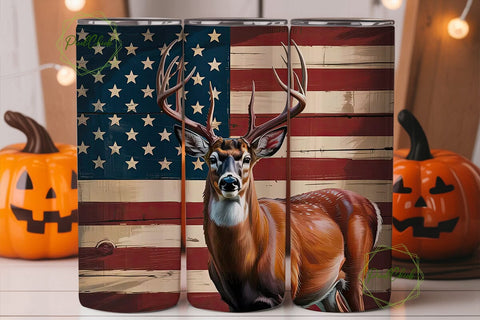 Rustic Deer & Flag 20oz Tumbler Wrap Sublimation PixelChick 