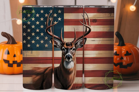 Rustic Deer & Flag 20oz Tumbler Wrap Sublimation PixelChick 