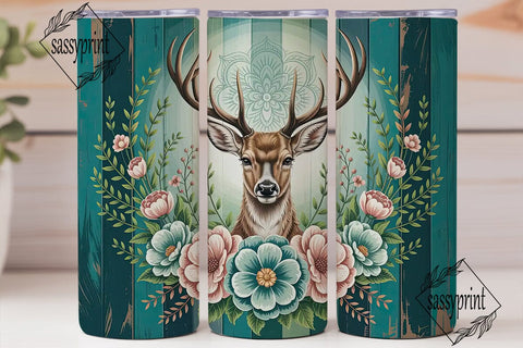 Rustic Deer Floral 20oz Tumbler Wrap Sublimation sassyprint 