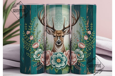 Rustic Deer Floral 20oz Tumbler Wrap Sublimation sassyprint 