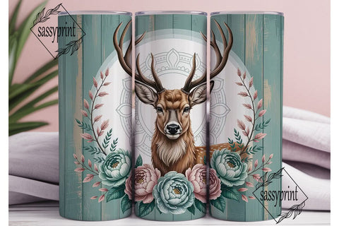 Rustic Deer Floral 20oz Tumbler Wrap Sublimation sassyprint 