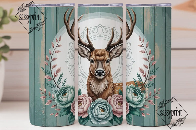 Rustic Deer Floral 20oz Tumbler Wrap Sublimation sassyprint 