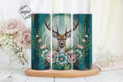 Rustic Deer Floral 20oz Tumbler Wrap Sublimation sassyprint 
