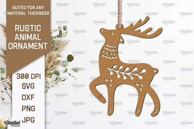 Rustic Deer Ornament Laser Cut. Animals SVG Design SVG Evgenyia Guschina 