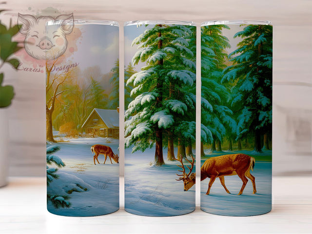 Rustic Deer Winter Cabin Tumbler, Christmas Cabin Scene, Winter Deer Design, 20Oz Wrap Design, Cabin Sublimation, Snowy Christmas Art, Rustic Winter Theme Sublimation Lara' s Designs 