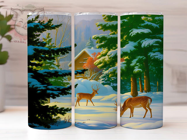 Rustic Deer Winter Cabin Tumbler, Christmas Cabin Scene, Winter Deer Design, 20Oz Wrap Design, Cabin Sublimation, Snowy Christmas Art, Rustic Winter Theme Sublimation Lara' s Designs 