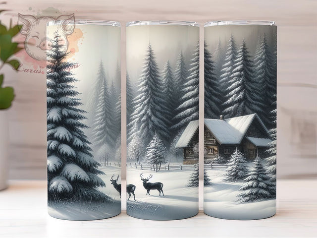 Rustic Deer Winter Cabin Tumbler, Christmas Cabin Scene, Winter Deer Design, 20Oz Wrap Design, Cabin Sublimation, Snowy Christmas Art, Rustic Winter Theme Sublimation Lara' s Designs 