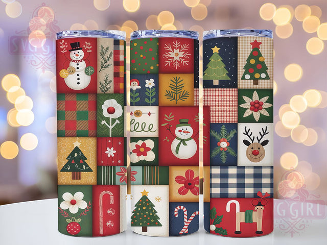 Rustic Denim Patchwork Christmas Tumbler, Patchwork Holiday Wrap, Vintage Sublimation Design, Blue Christmas Cup, 20Oz Skinny Tumbler Wrap, Rustic Holiday Mug, Cozy Winter Style Sublimation SvggirlplusArt 