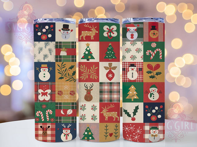 Rustic Denim Patchwork Christmas Tumbler, Patchwork Holiday Wrap, Vintage Sublimation Design, Blue Christmas Cup, 20Oz Skinny Tumbler Wrap, Rustic Holiday Mug, Cozy Winter Style Sublimation SvggirlplusArt 