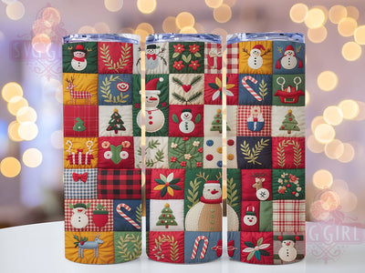 Rustic Denim Patchwork Christmas Tumbler, Patchwork Holiday Wrap, Vintage Sublimation Design, Blue Christmas Cup, 20Oz Skinny Tumbler Wrap, Rustic Holiday Mug, Cozy Winter Style Sublimation SvggirlplusArt 