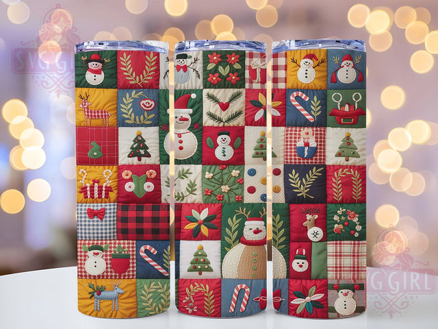 Rustic Denim Patchwork Christmas Tumbler, Patchwork Holiday Wrap, Vintage Sublimation Design, Blue Christmas Cup, 20Oz Skinny Tumbler Wrap, Rustic Holiday Mug, Cozy Winter Style Sublimation SvggirlplusArt 