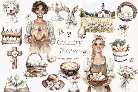 Rustic Easter Clipart | Country Easter PNG SVG GlamArtZhanna 