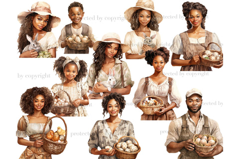 Rustic Easter Clipart | Easter Black Girls Clipart SVG GlamArtZhanna 